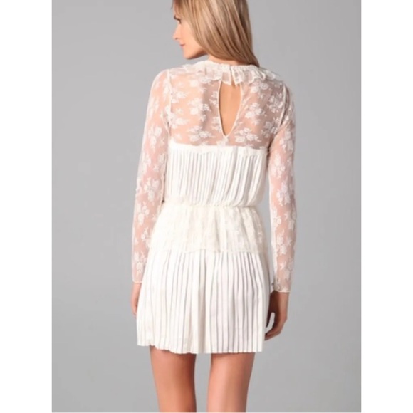 NWT Free People Lace Victorian Pleated Long Sleeve Mini Dress Woman’s 10 - Picture 4 of 8